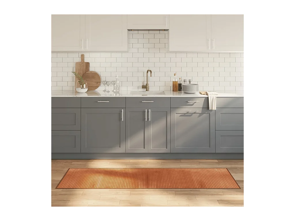 Tapis rectangulaire marron 60x200 bambou