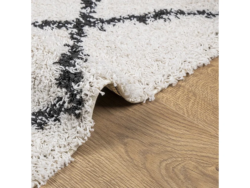 Tapis shaggy à poils longs moderne crème et noir 80x200