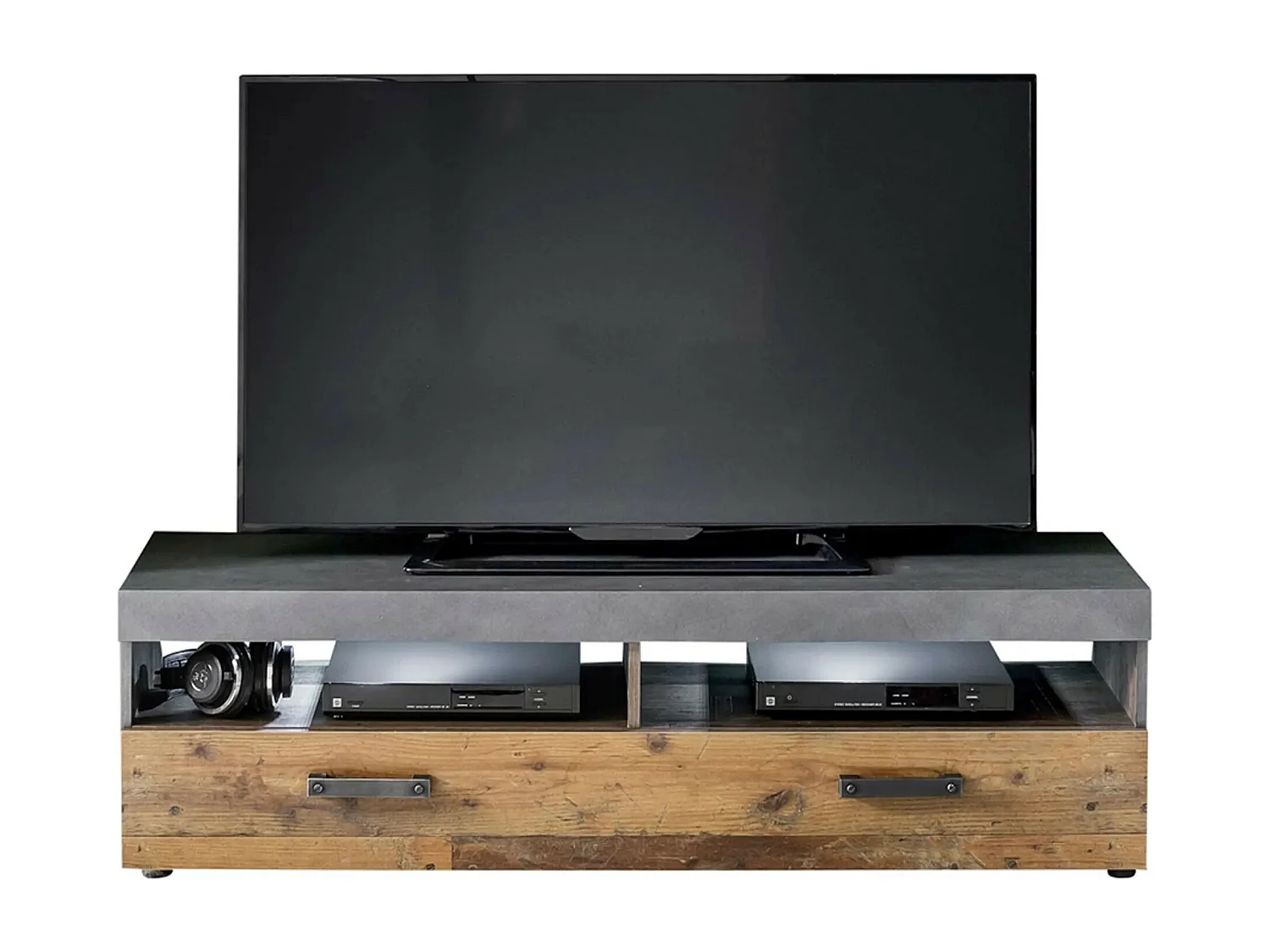 Ensemble meuble TV 2 pièces mélaminé chêne foncé et gris Orcel