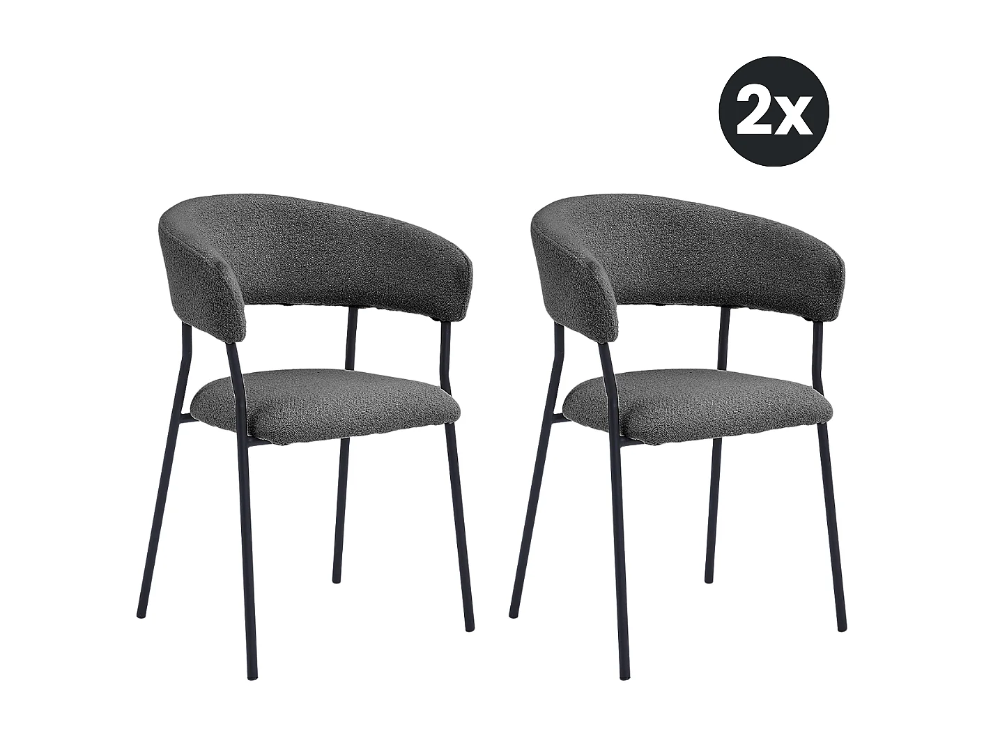 2x Eetkamerstoel Ava - Bouclé Antraciet (Set van 2)