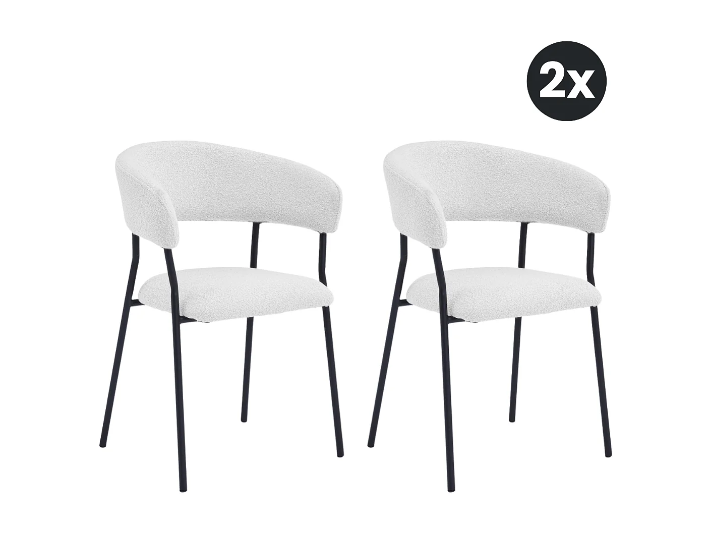 2x Eetkamerstoel Ava - Bouclé Ivoor (Set van 2)