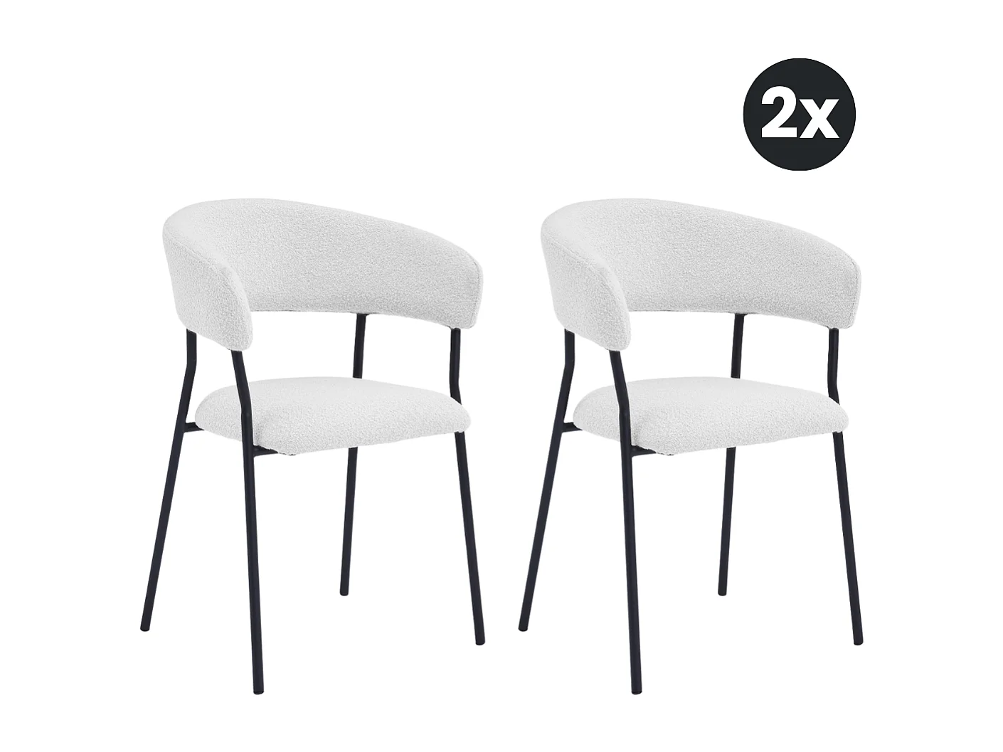 2x Eetkamerstoel Ava - Bouclé Ivoor (Set van 2)