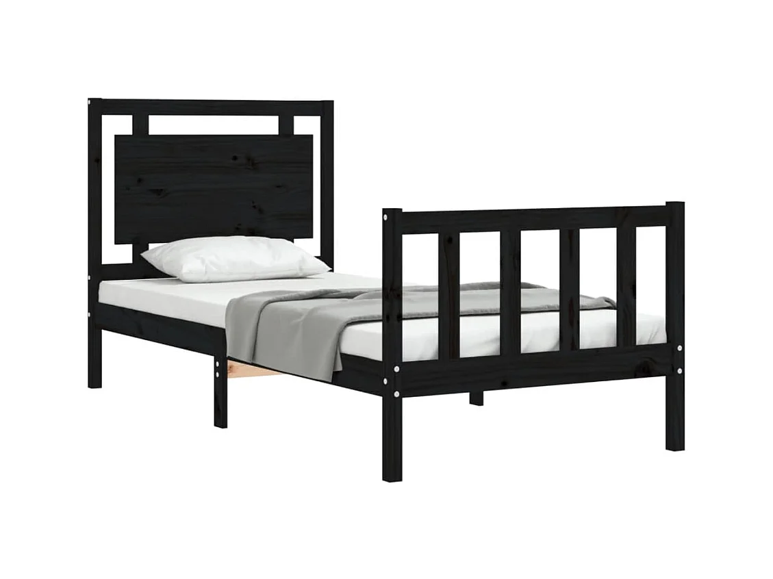 Bedframe met hoofdeinde massief hout zwart 90x190 cm