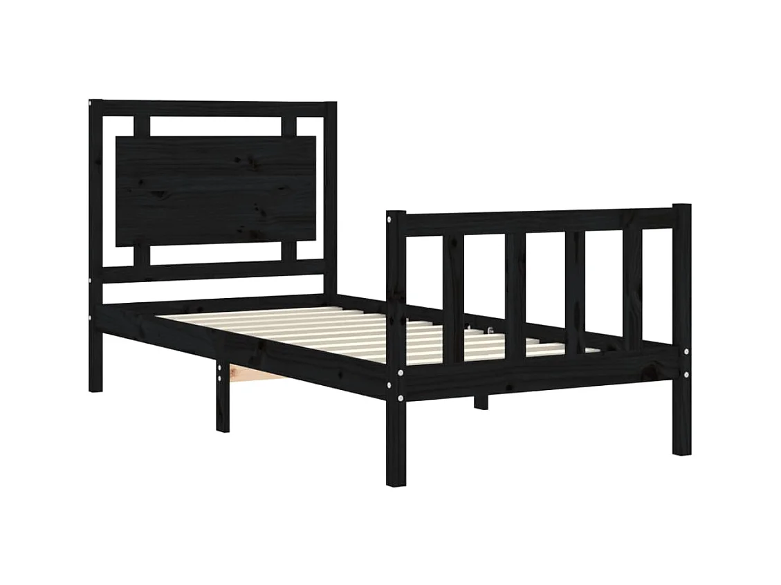 Bedframe met hoofdeinde massief hout zwart 90x190 cm