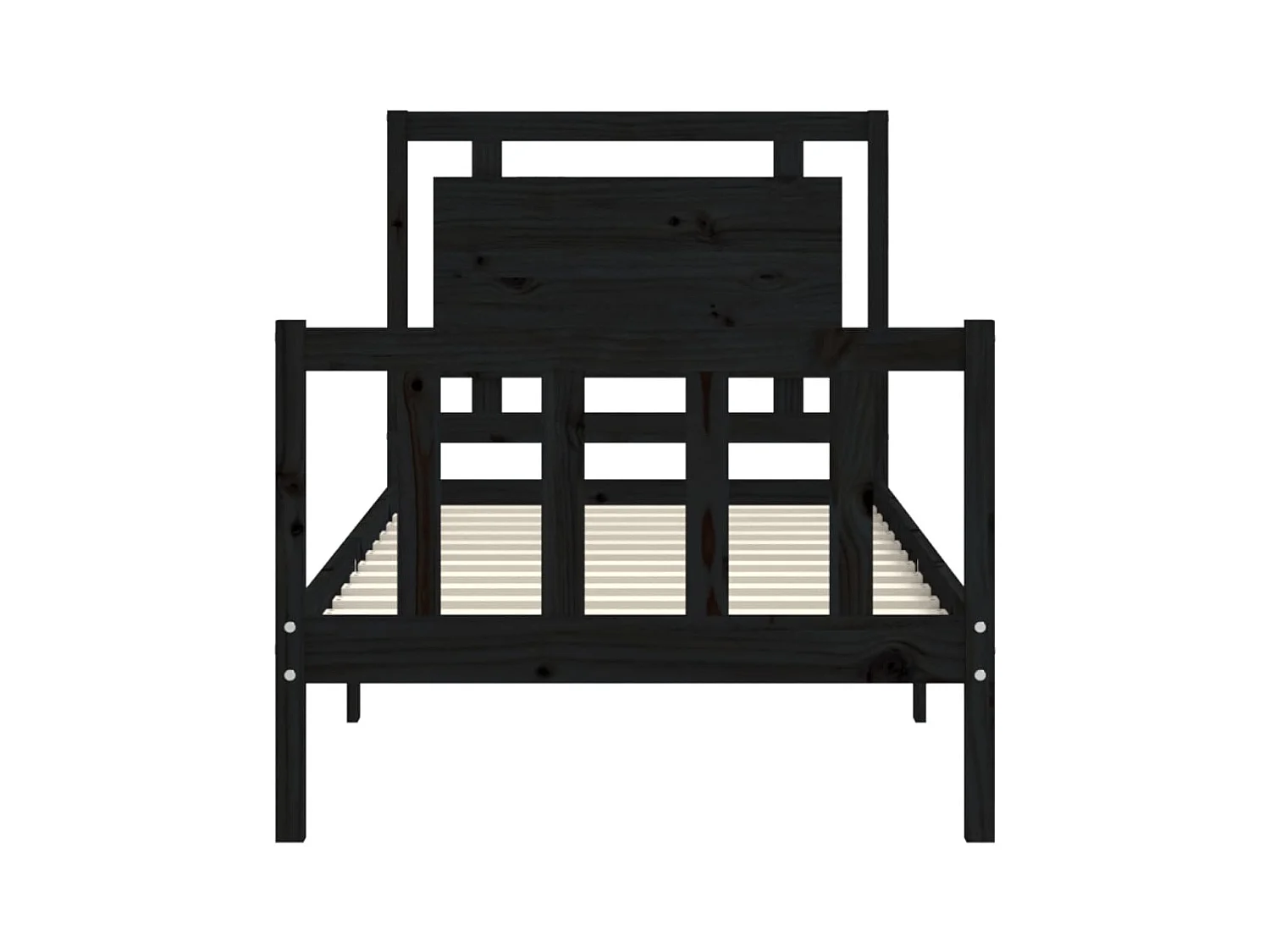 Bedframe met hoofdeinde massief hout zwart 90x190 cm
