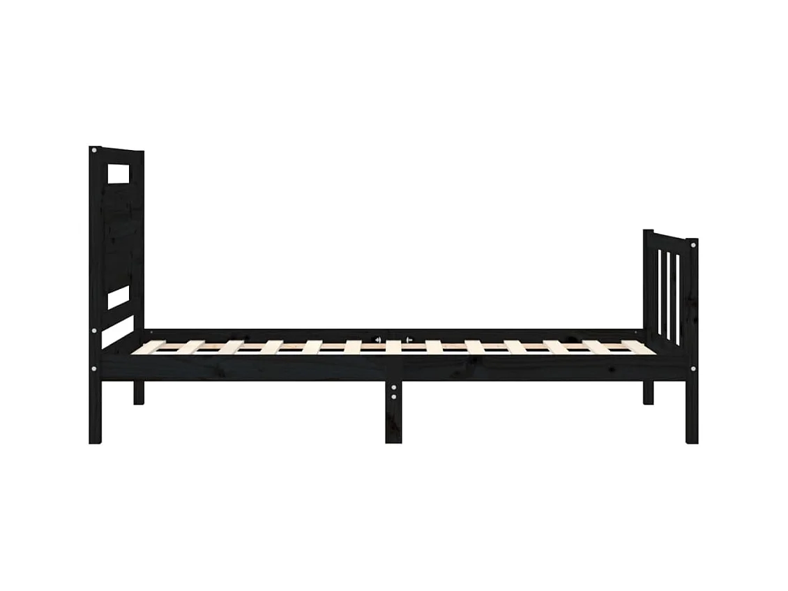 Bedframe met hoofdeinde massief hout zwart 90x190 cm