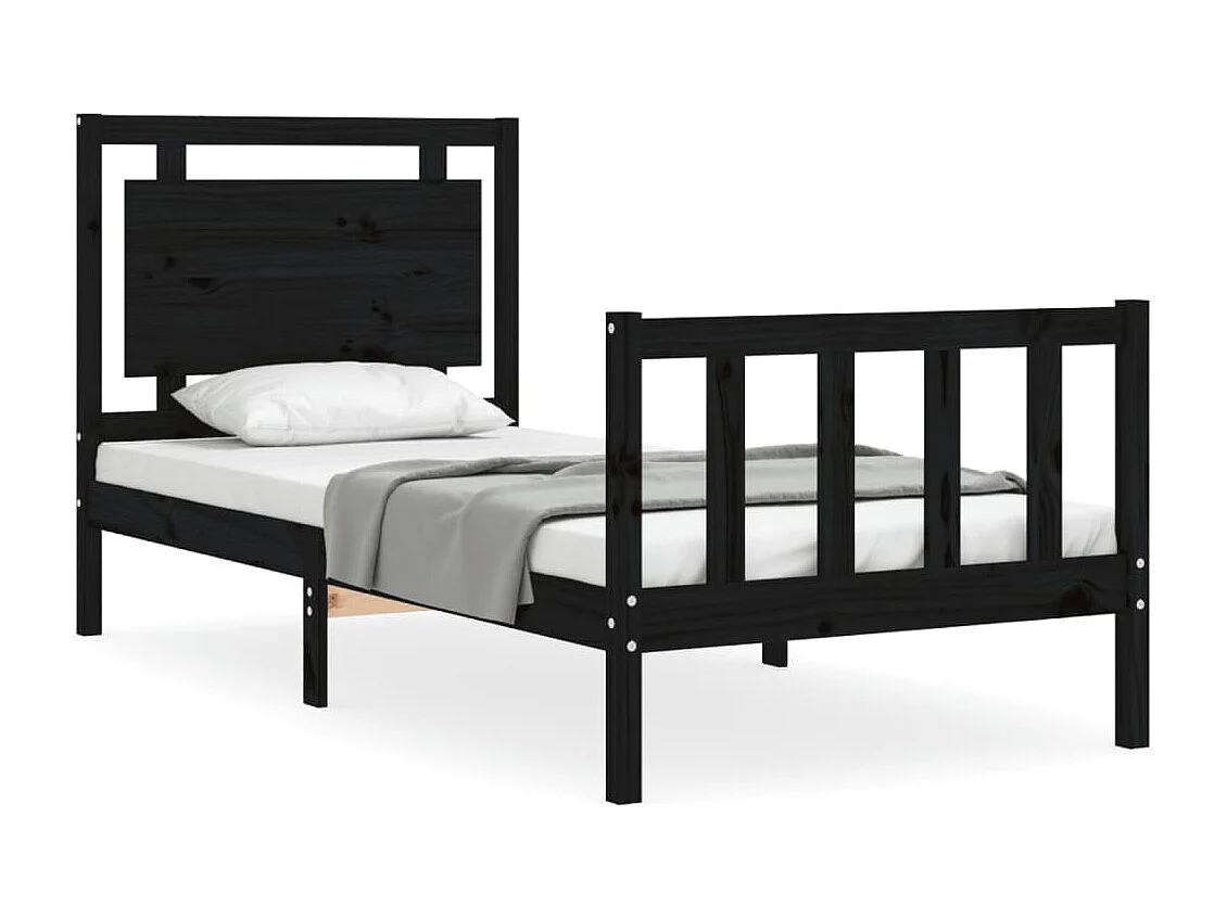 Cadre de lit avec tête de lit noir 90x190 bois massif