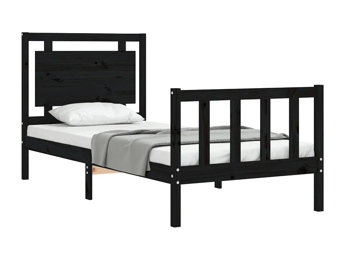 Cadre de lit avec tête de lit noir 90x190 bois massif