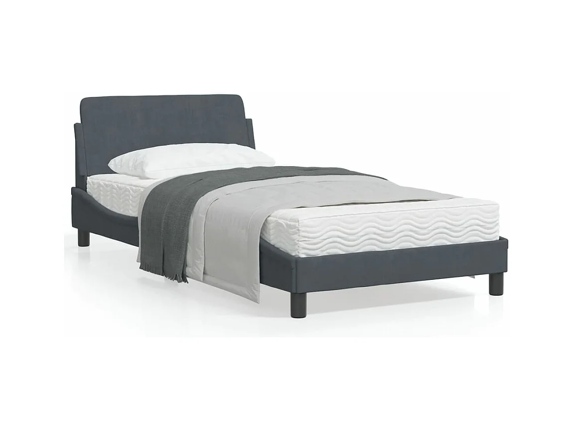 Cadre de lit avec tête de lit Gris foncé 100x200 Velours