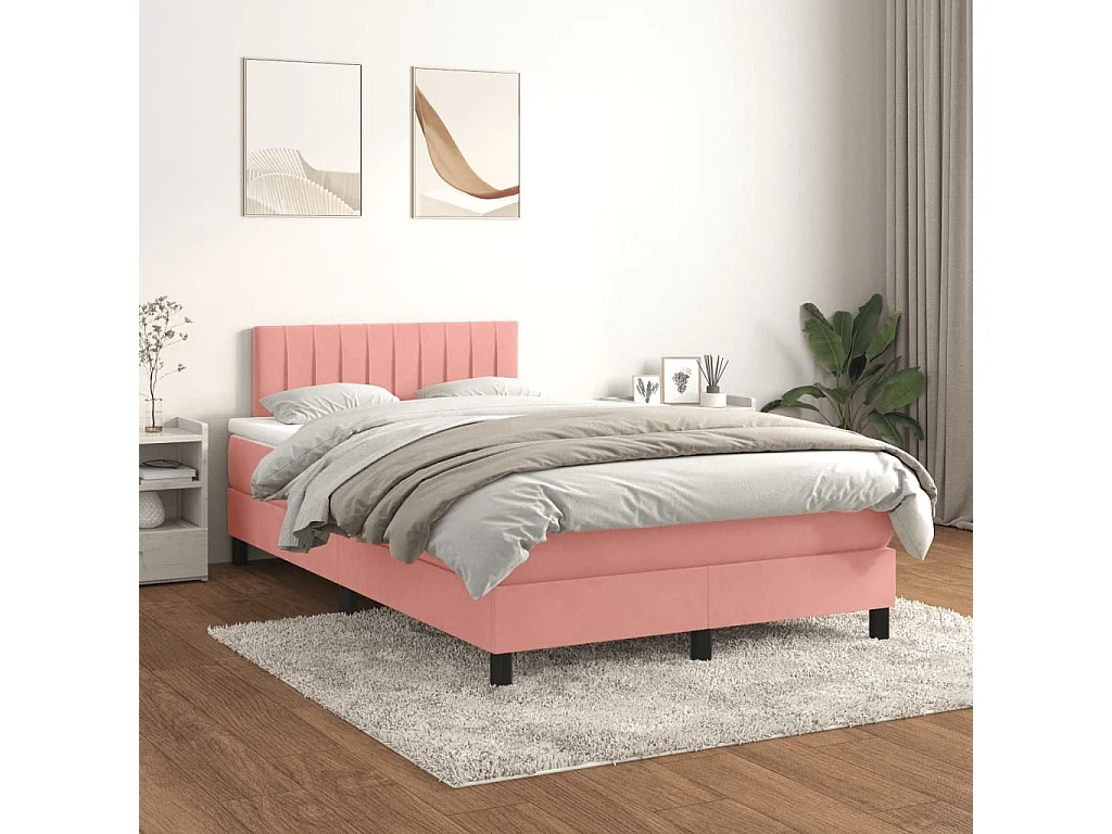 Sommier à lattes de lit avec matelas rose 120x190 velours