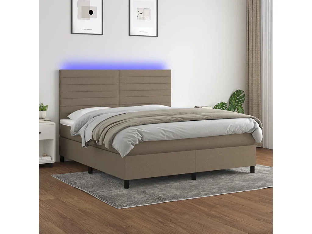 Sommier à lattes de lit et matelas et LED Taupe 160x200 Tissu