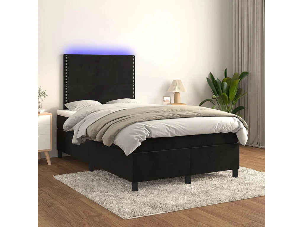 Sommier à lattes de lit et matelas LED noir 120x190 velours