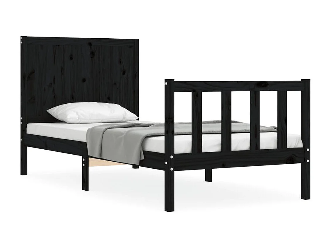 Cadre de lit avec tête de lit noir simple bois massif