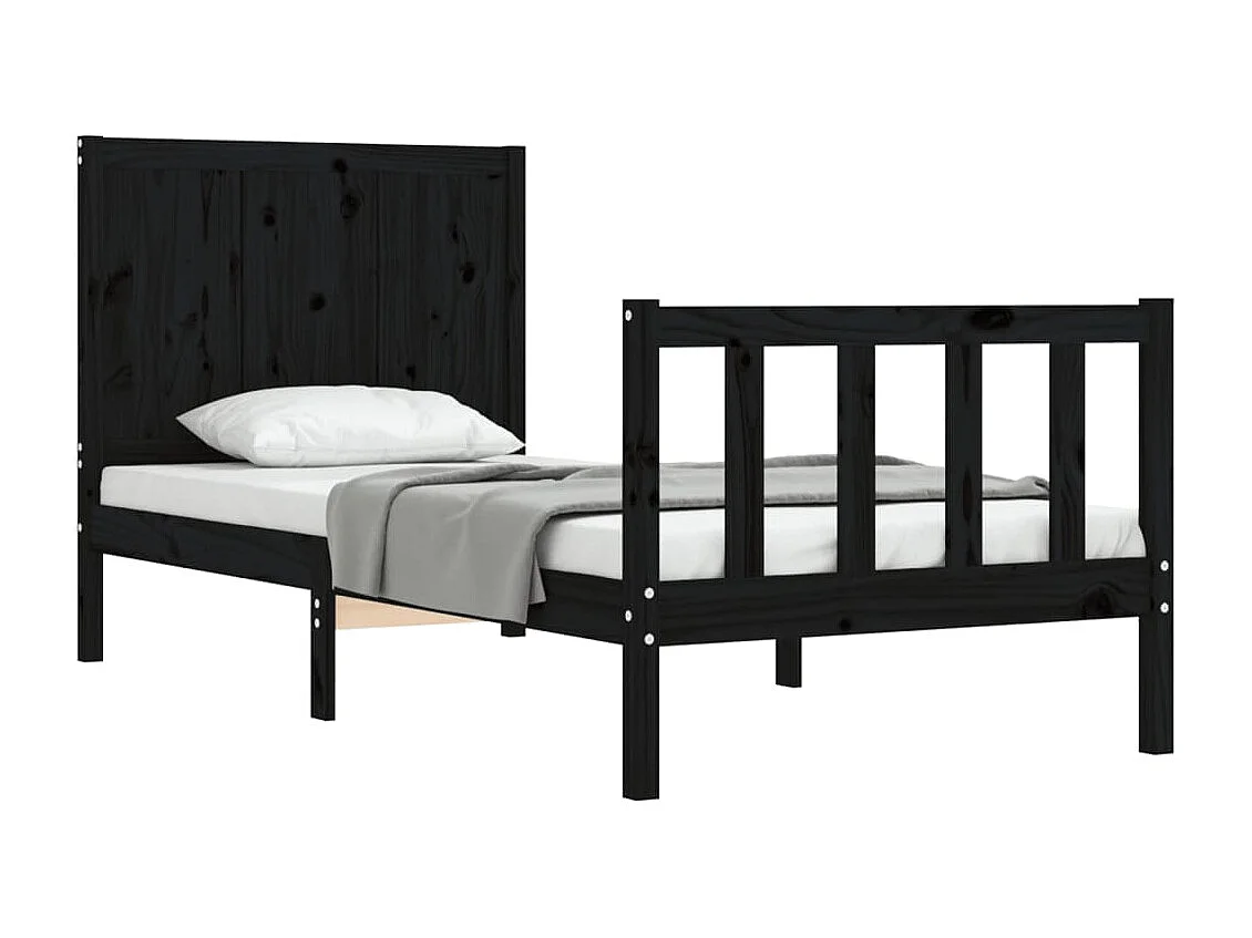 Cadre de lit avec tête de lit noir simple bois massif