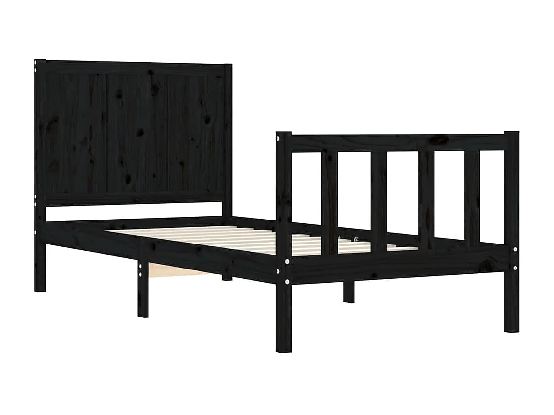 Cadre de lit avec tête de lit noir simple bois massif