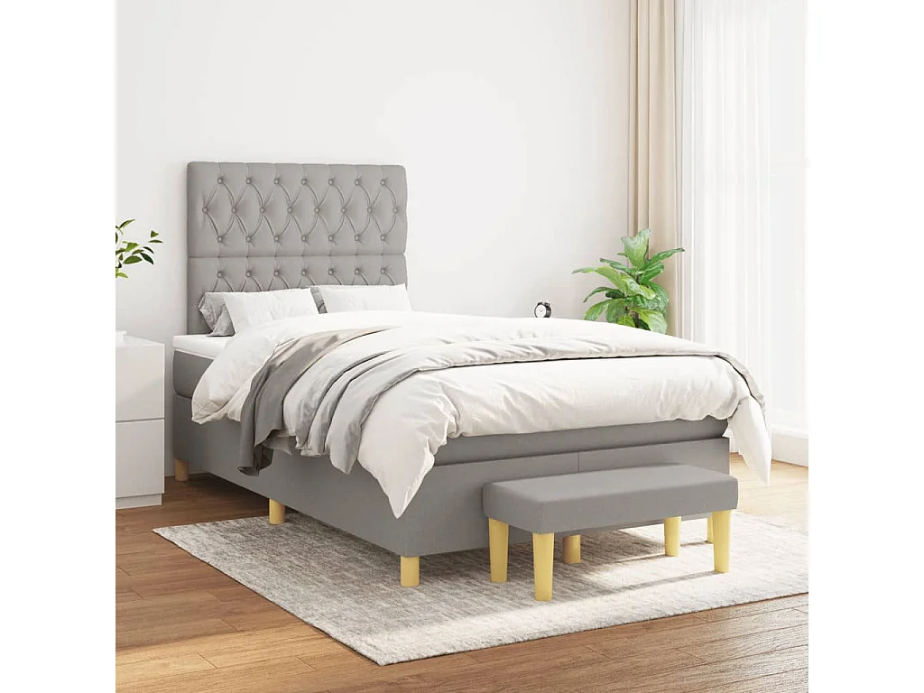 Sommier à lattes de lit et matelas gris clair 120x190 tissu