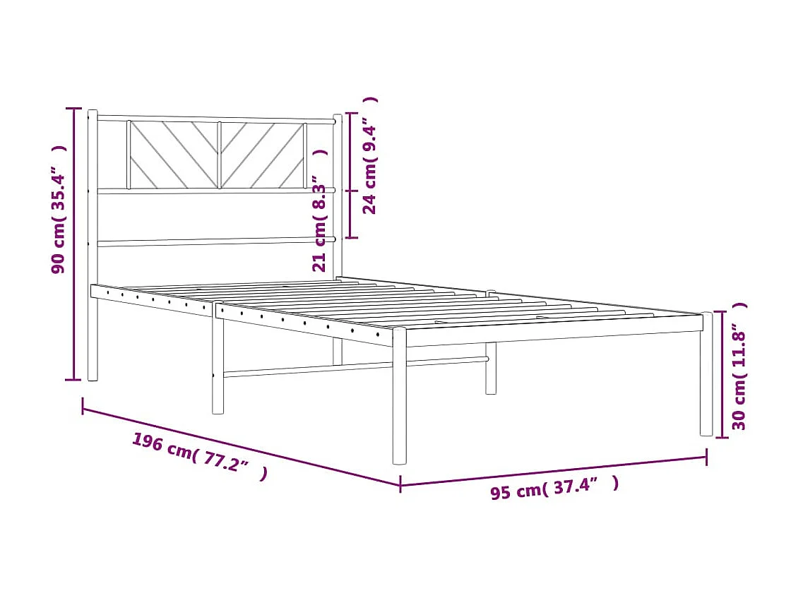 Cadre de lit métal avec tête de lit noir 90x190