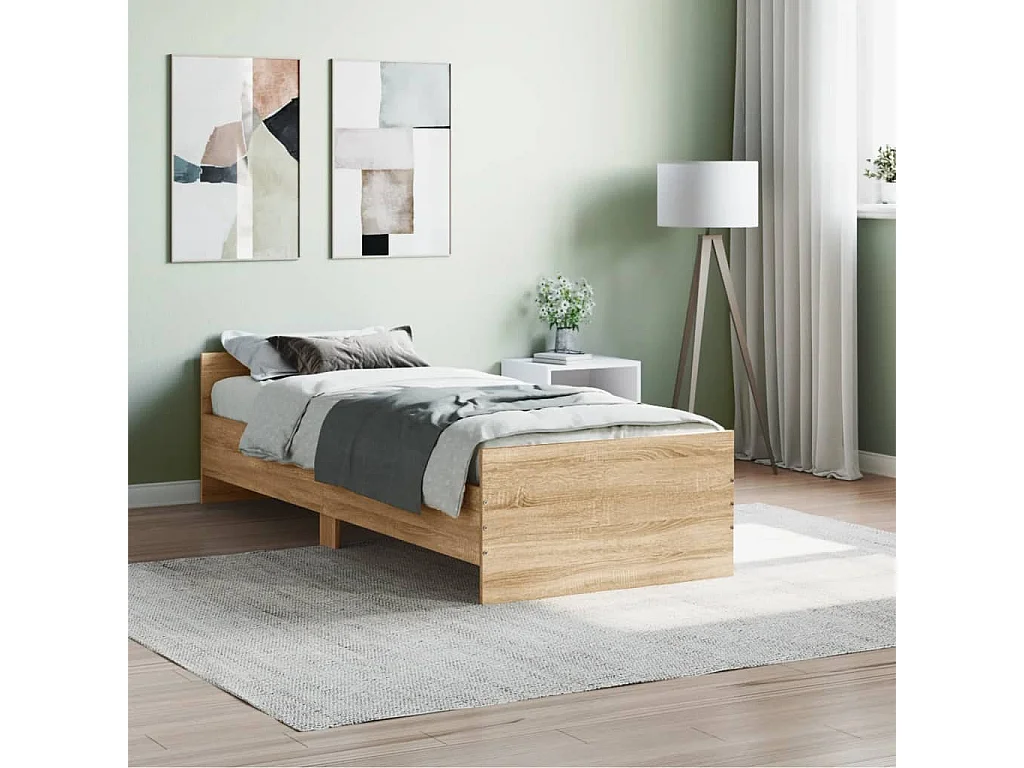Cadre de lit chêne sonoma 75x190 petit simple bois ingénierie