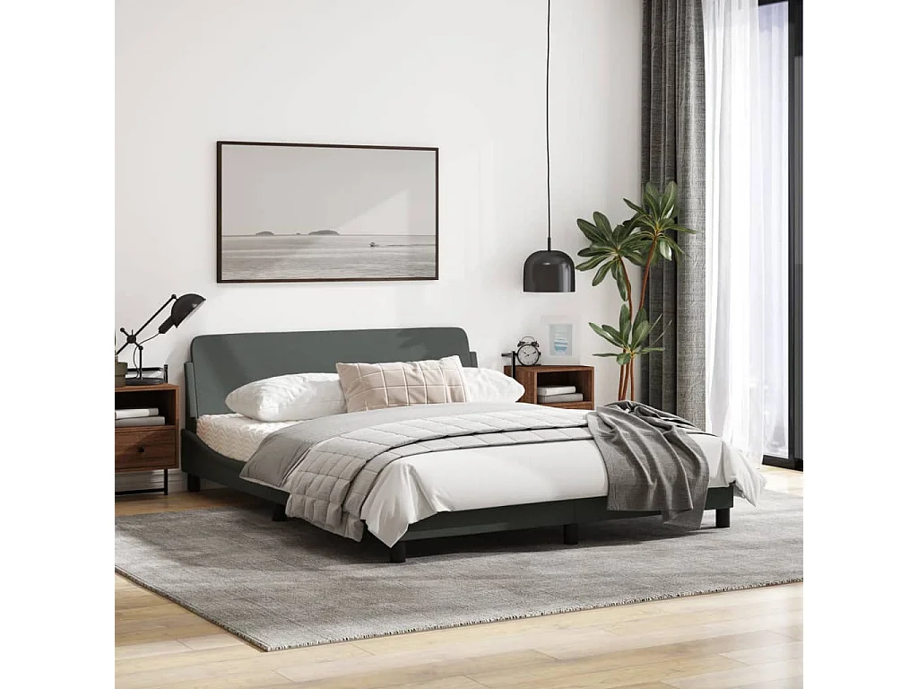 Cadre de lit avec tête de lit Gris foncé 160x200 Tissu