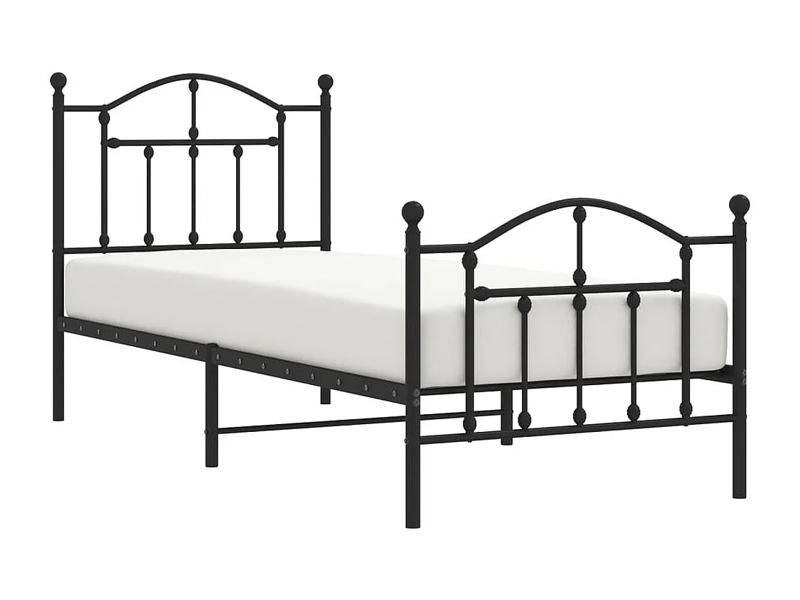 Cadre de lit métal avec tête de lit-pied de lit noir 90x200