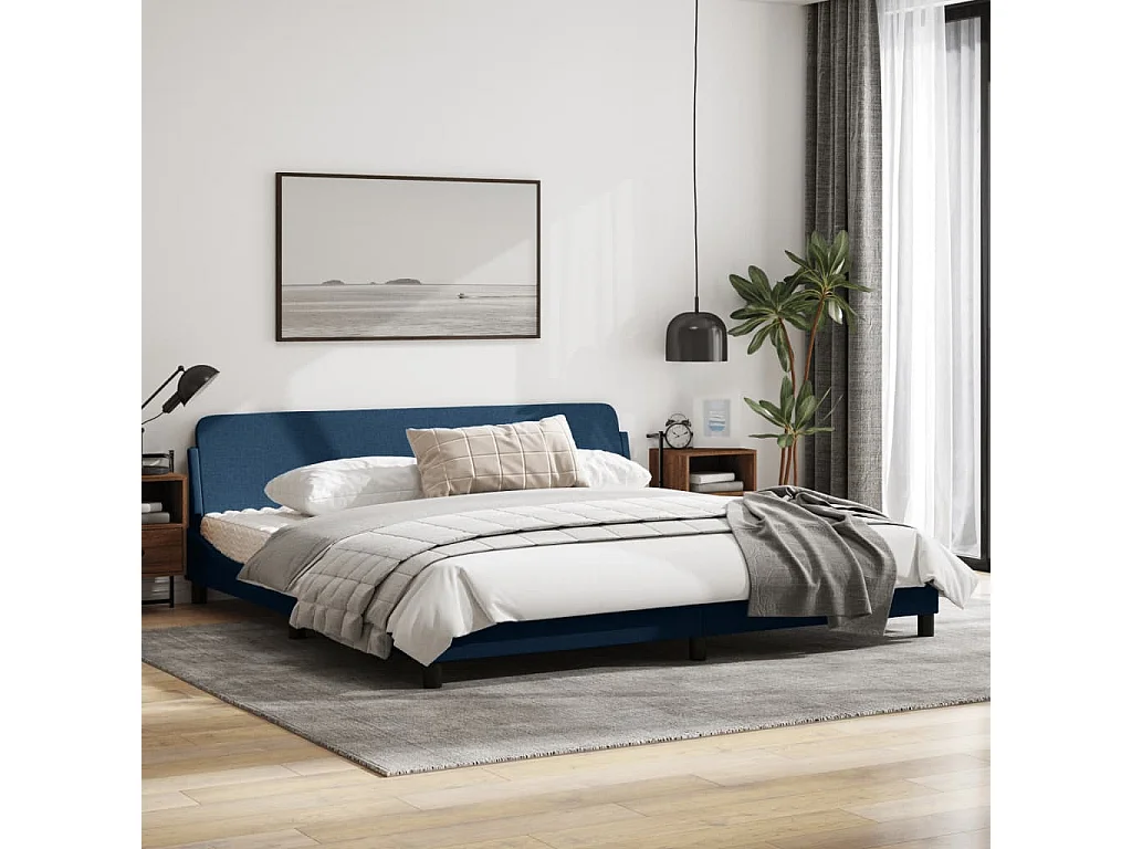 Cadre de lit avec tête de lit Bleu 200x200 Tissu