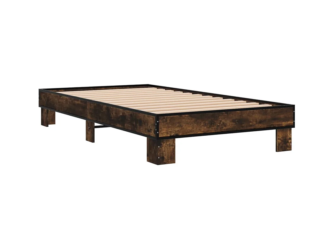 Cadre de lit chêne fumé 100x200 bois d'ingénierie et métal