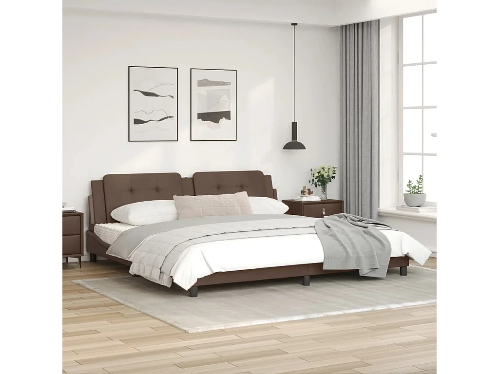 Cadre de lit avec tête de lit marron 200x200 Similicuir