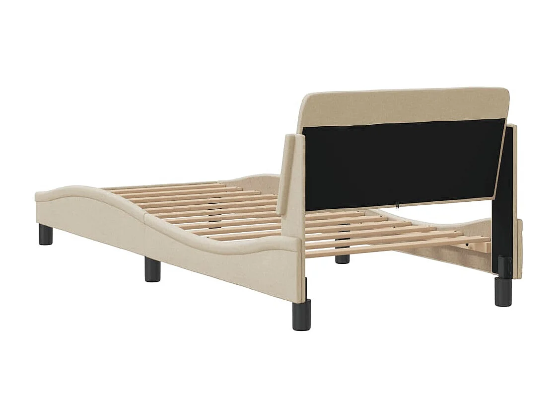 Estructura de cama con cabecero de tela color crema 80x200 cm
