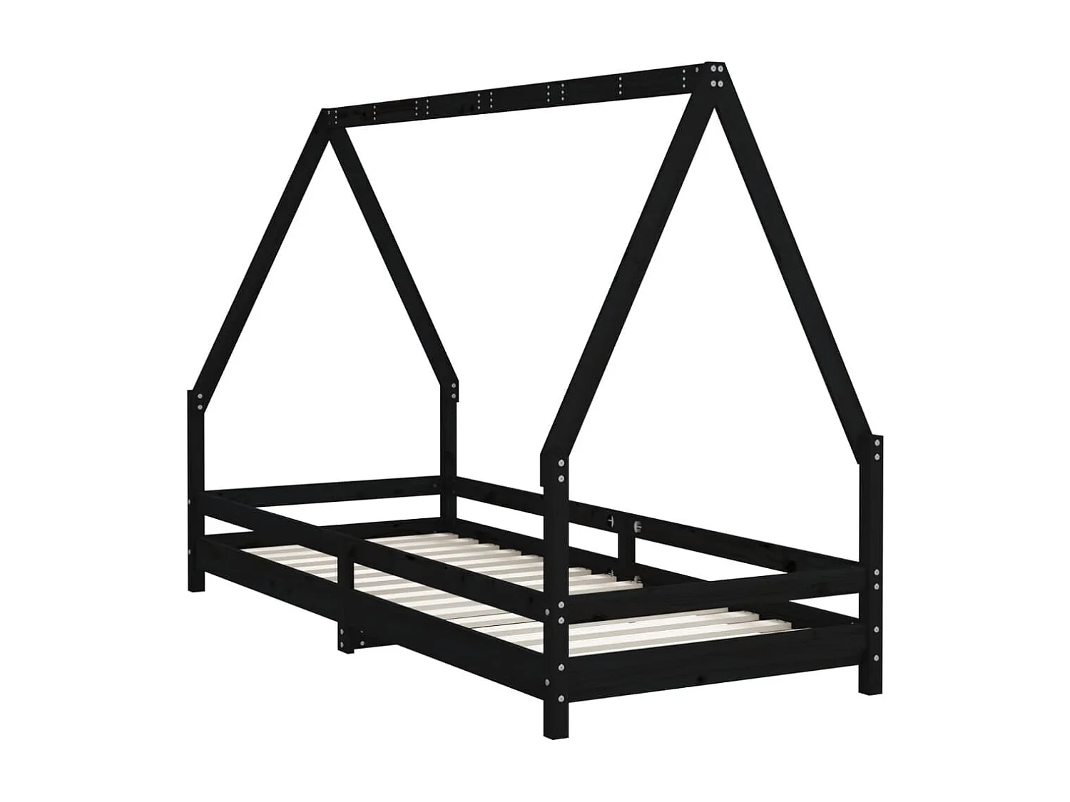 Cadre de lit pour enfants noir 80x200 bois de pin massif