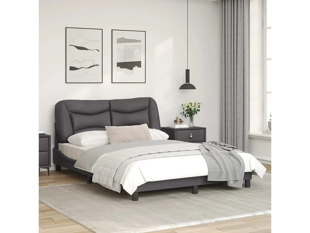 Bedframe met hoofdbord kunstleer grijs 140x200 cm