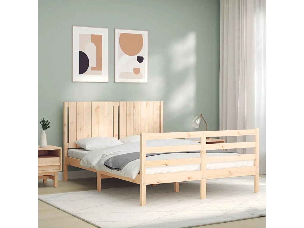 Cadre de lit avec tête de lit 140x190 bois massif