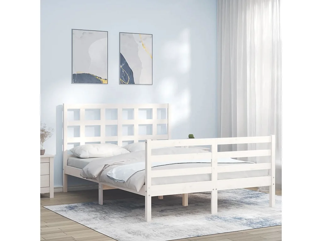 vidaXL Estructura cama de matrimonio con cabecero madera maciza blanco