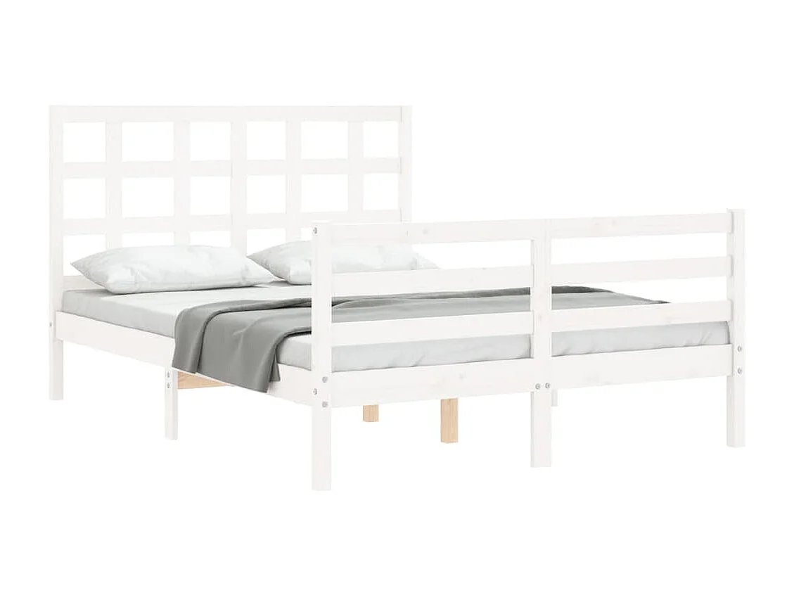 vidaXL Estructura cama de matrimonio con cabecero madera maciza blanco