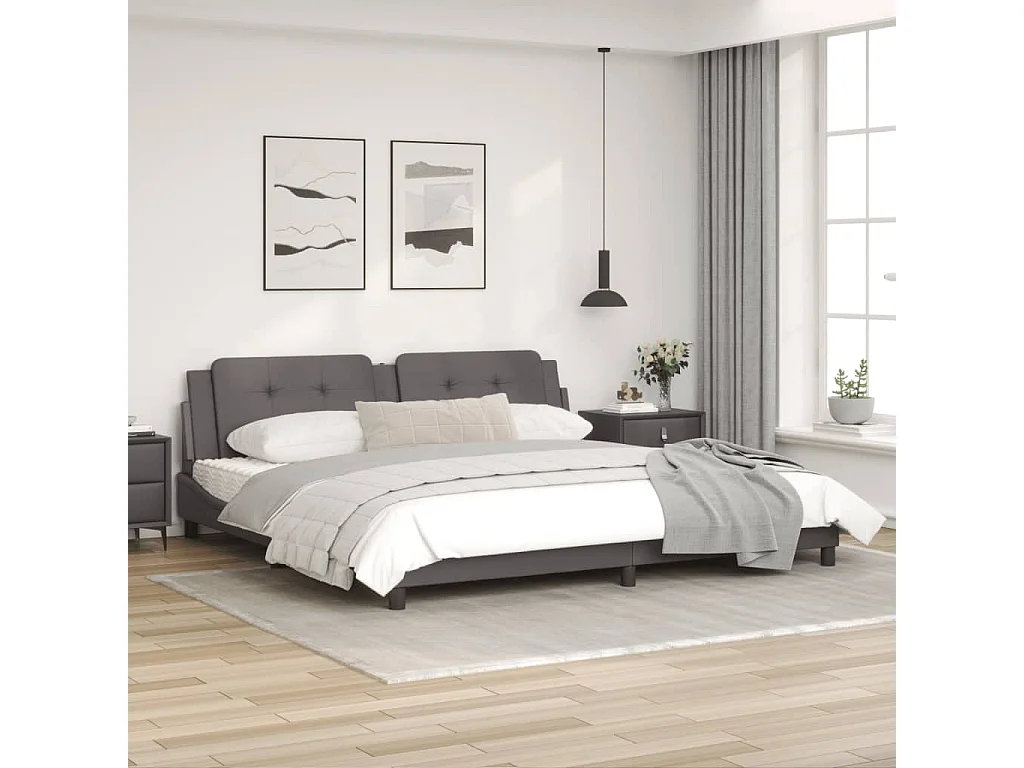 vidaXL Estructura de cama con cabecero cuero sintético gris 200x200 cm