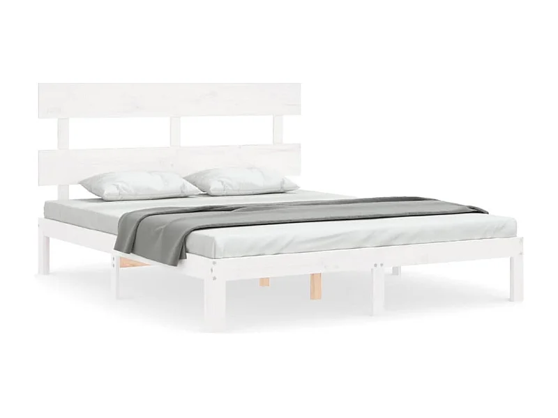 Cadre de lit avec tête de lit blanc 160x200 bois massif