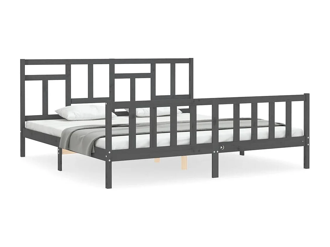 Cadre de lit avec tête de lit gris 200x200 bois massif