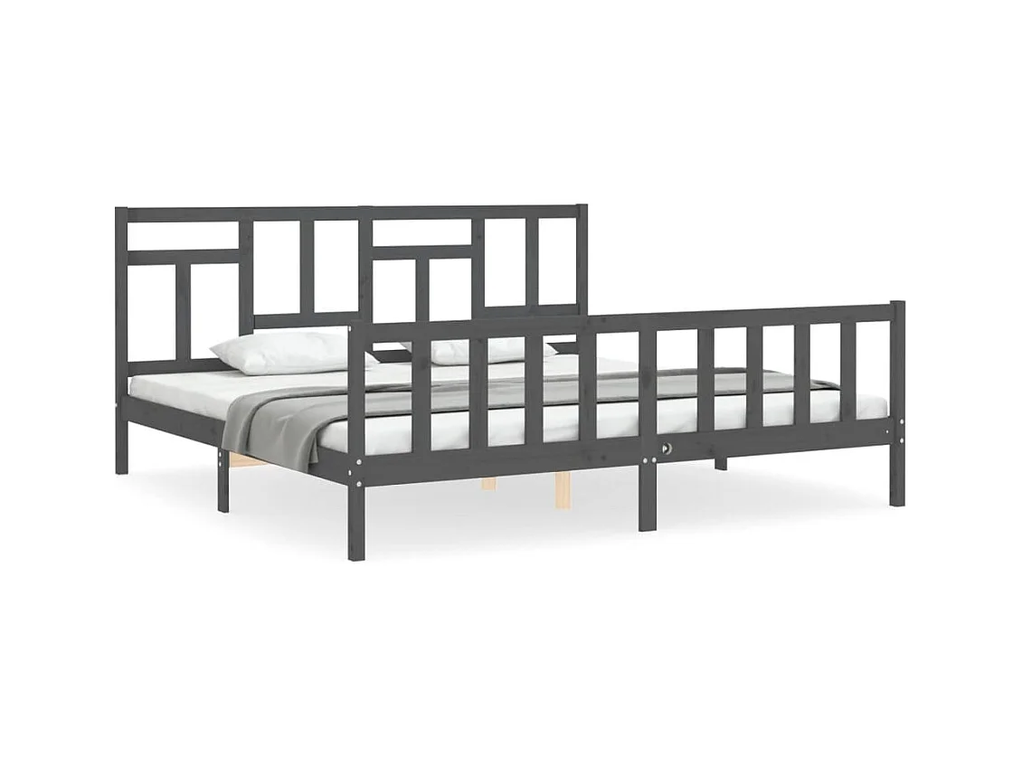 Cadre de lit avec tête de lit gris 200x200 bois massif