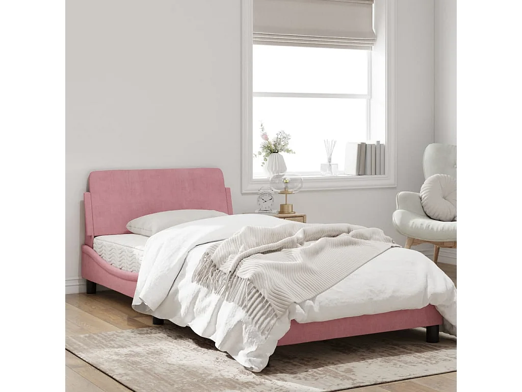 Cadre de lit avec tête de lit Rose 100x200 Velours