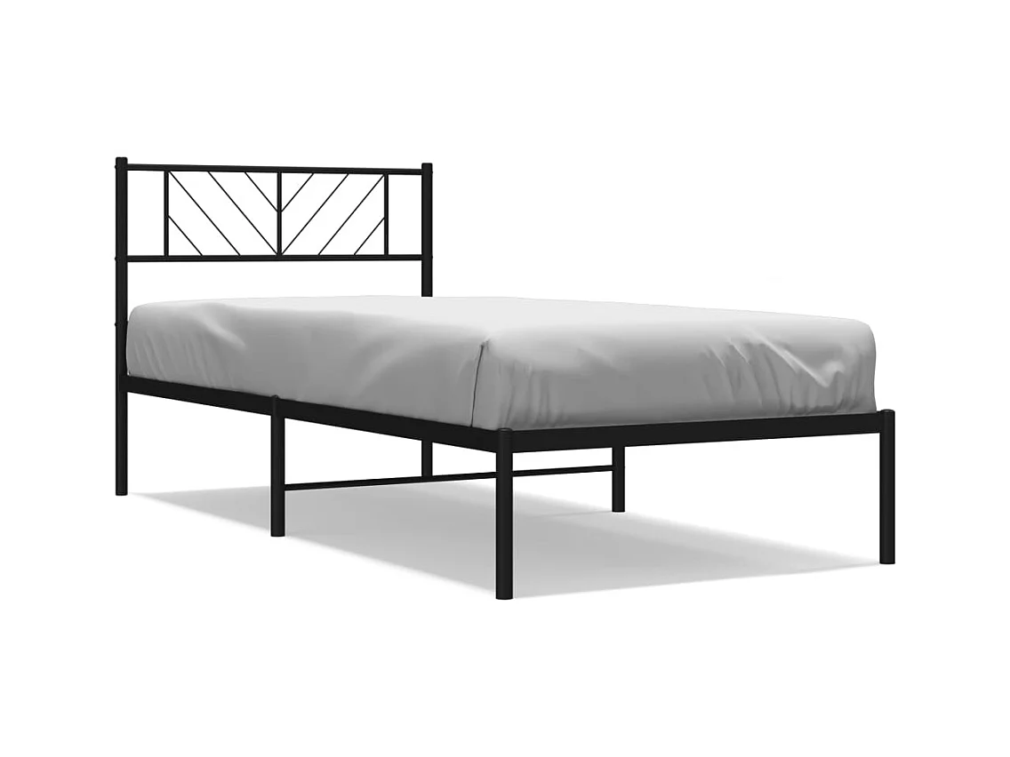 Bedframe met hoofdbord metaal zwart 75x190 cm