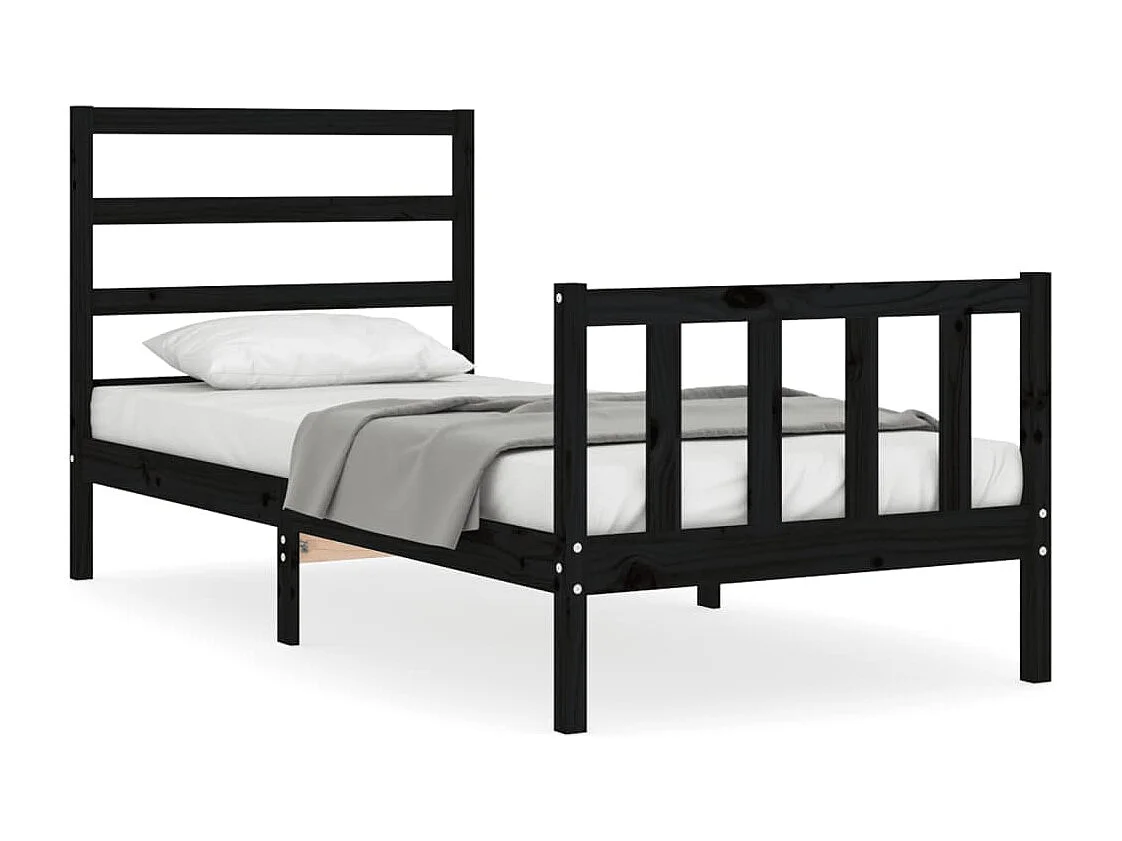 Cadre de lit avec tête de lit noir 90x190 bois massif