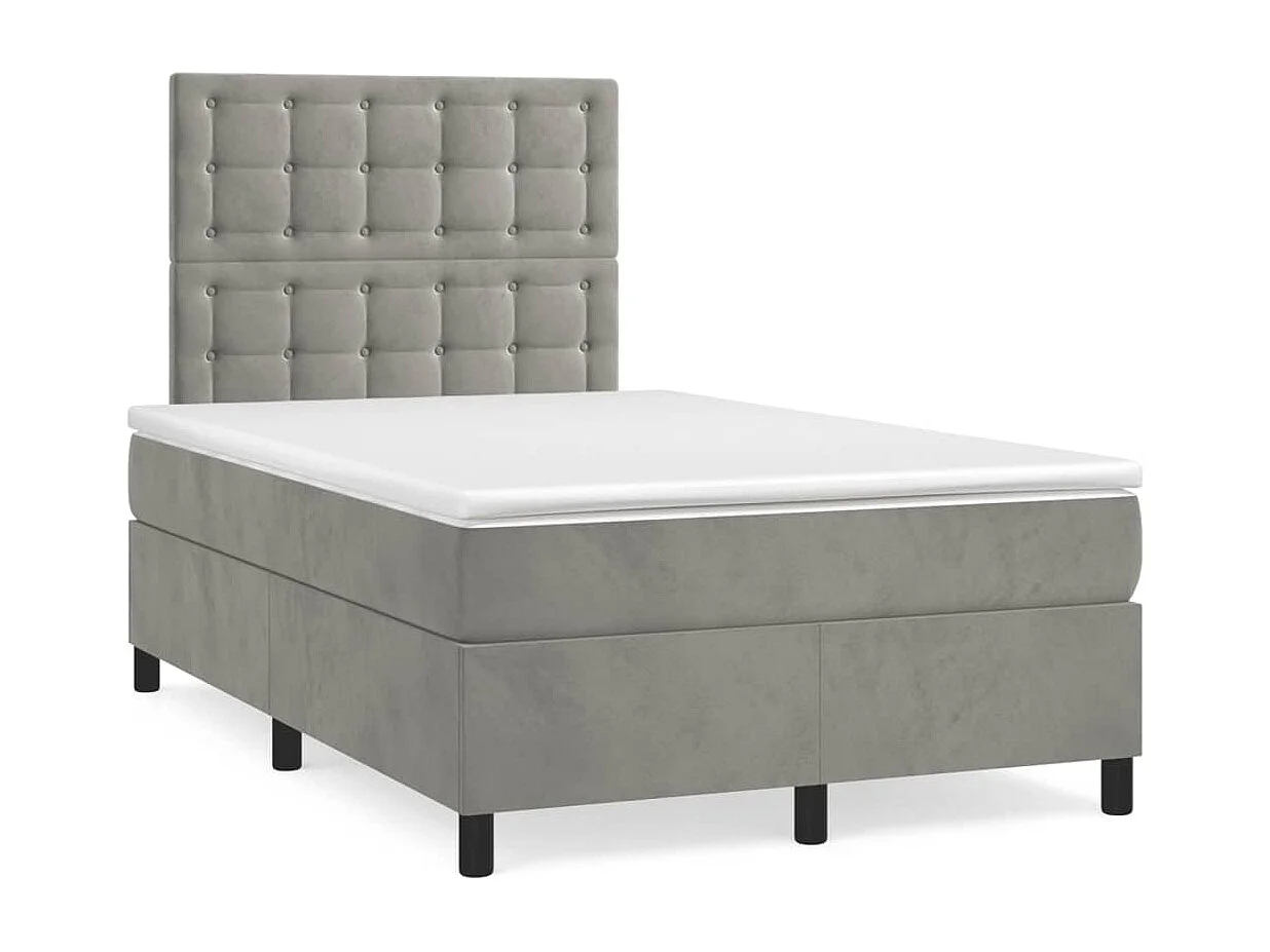 Sommier à lattes de lit et matelas gris clair 120x190 velours