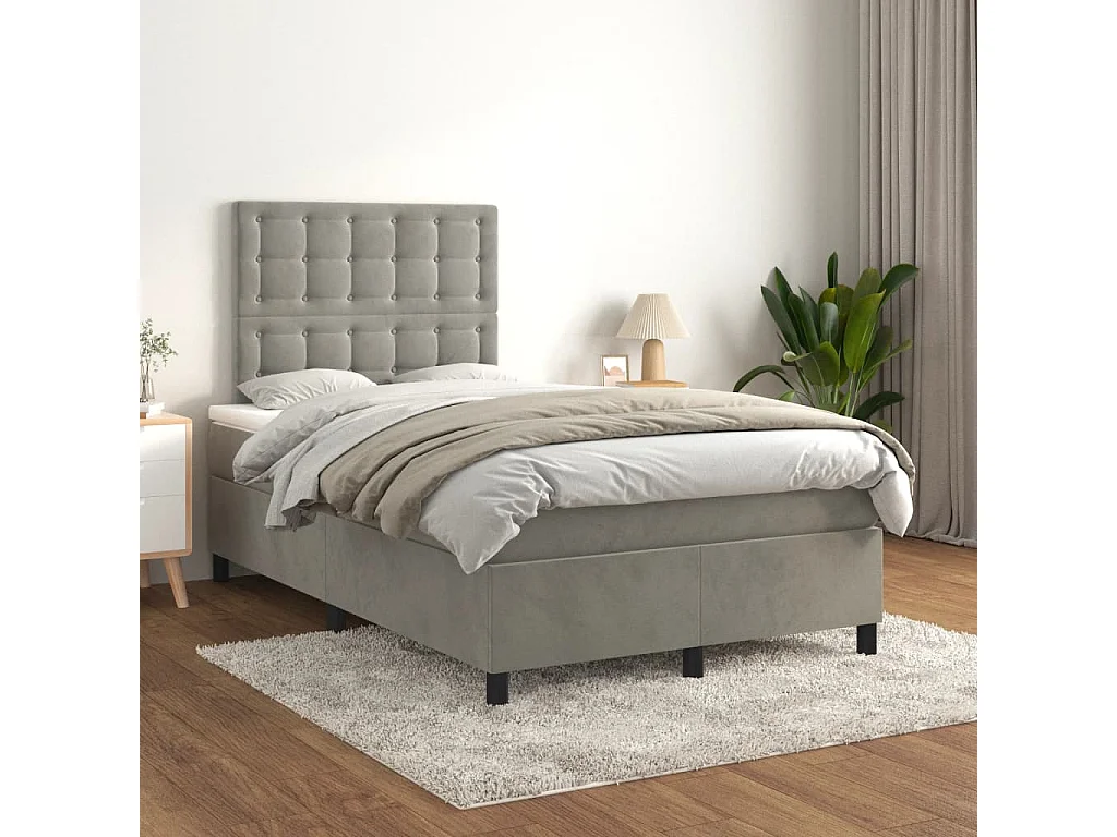 Sommier à lattes de lit et matelas gris clair 120x190 velours