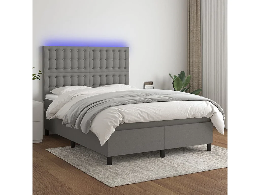 Sommier à lattes de lit et matelas et LED Gris foncé 140x190