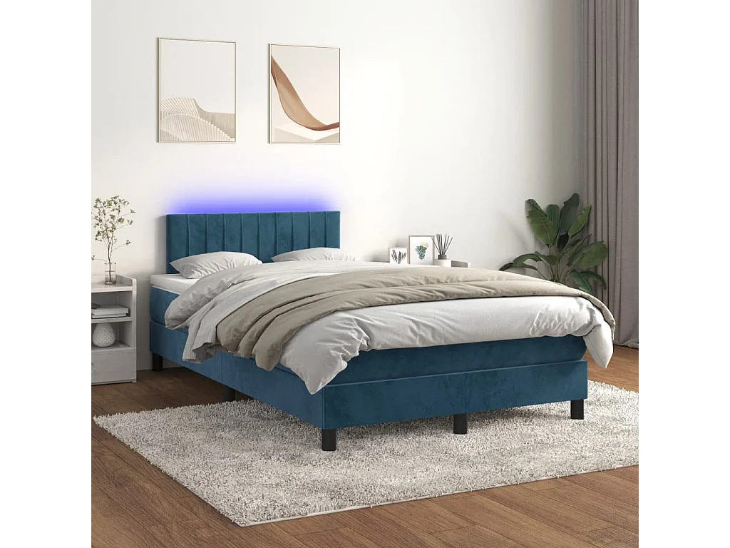 Sommier à lattes de lit avec matelas LED bleu foncé 120x190