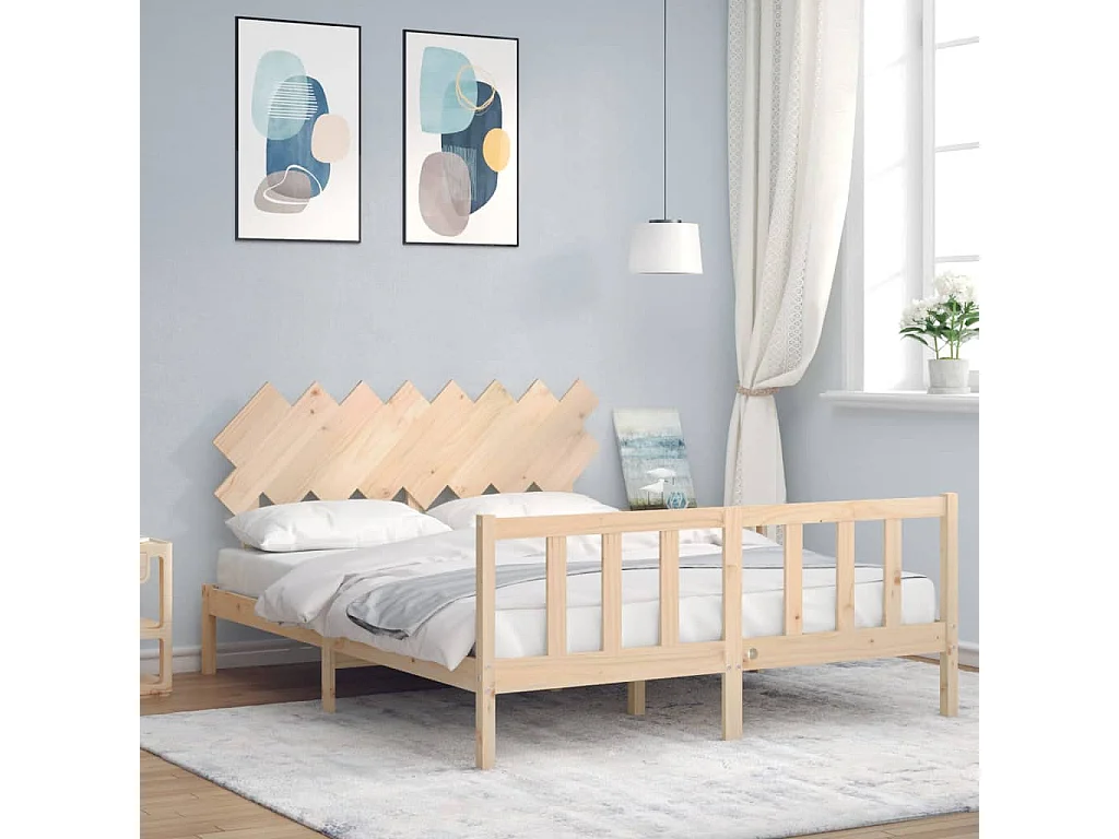 Cadre de lit avec tête de lit 160x200 bois massif