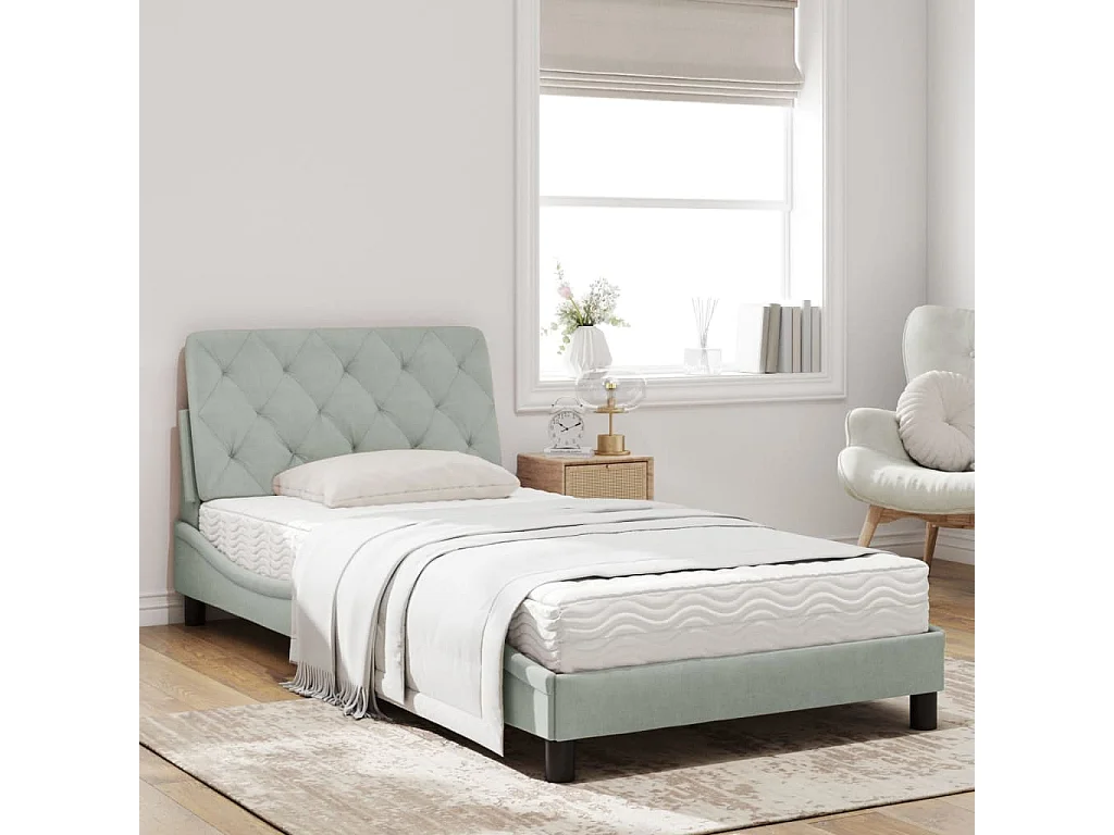 Lit avec matelas gris clair 100x200 velours