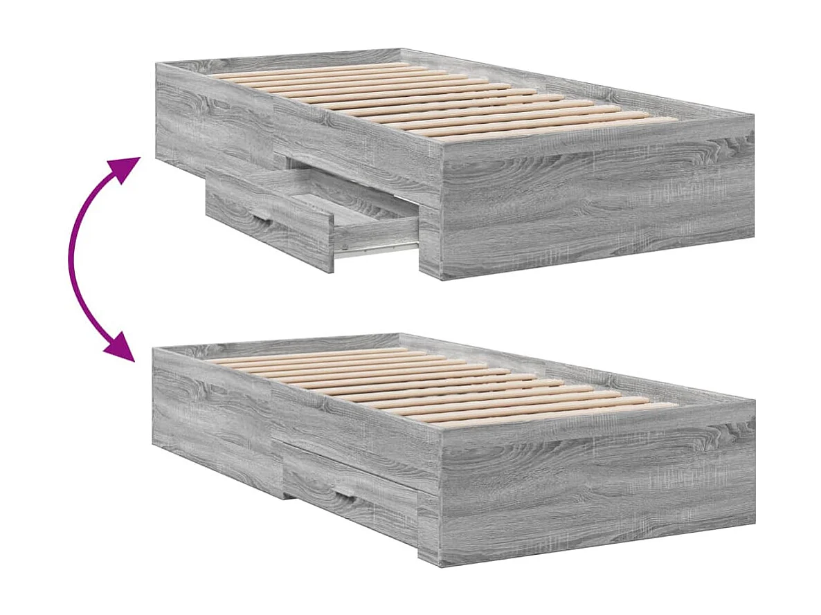 Cadre de lit et tiroirs sonoma gris 75x190 bois d'ingénierie