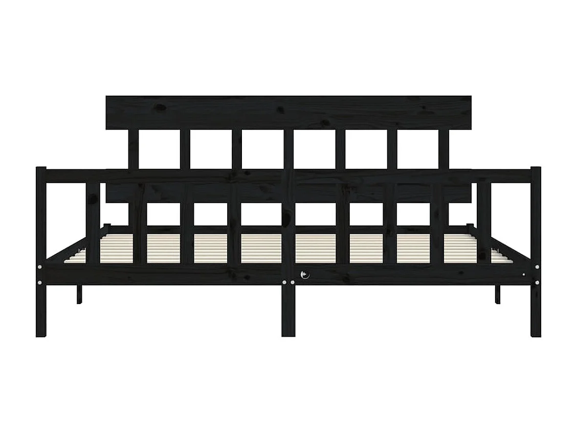 Cadre de lit avec tête de lit noir 200x200 bois massif