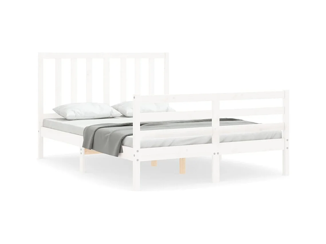 Cadre de lit avec tête de lit blanc 140x190 bois massif