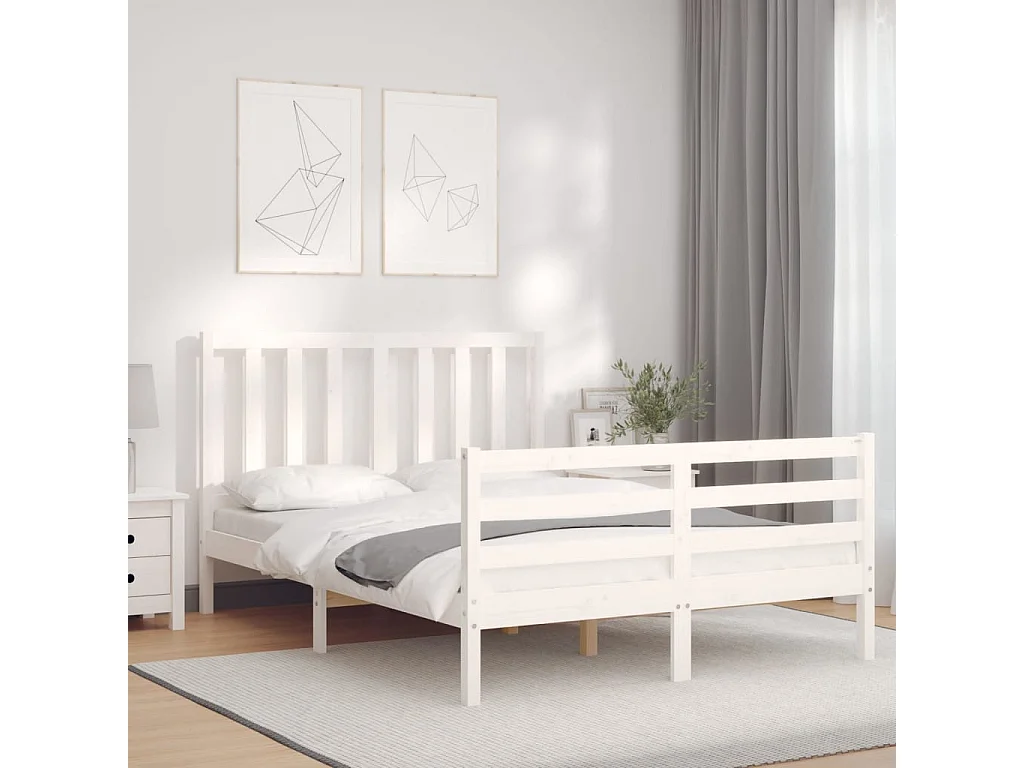 Cadre de lit avec tête de lit blanc 140x190 bois massif